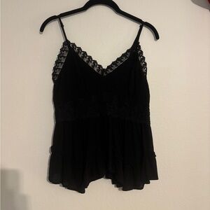 Elegant Black Lace Trim Tank Top